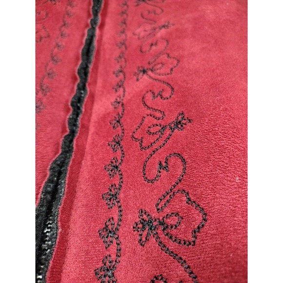 Velvet Faux Leather Jacket Women's Size XL Full Zipper Two Tones Embroid… - Picture 9 of 12
